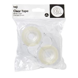 Keji Clear Adhesive Tape with Dispenser 18mm x 25m 2 Pack