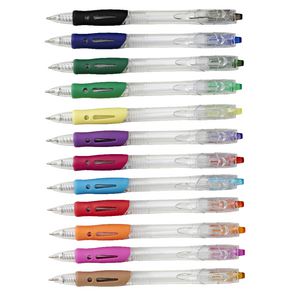 Keji Retractable Ballpoint Pens Assorted Colours 12 Pack