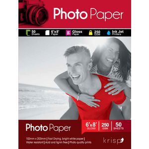 Krisp 250gsm 6 x 8 Glossy Inkjet Photo Paper 50 Sheet Pack