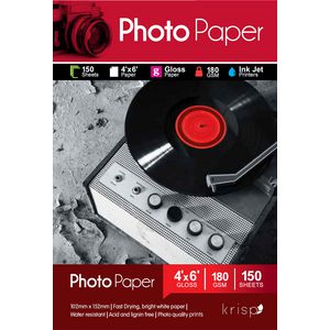 Krisp 180gsm 4 x 6 Glossy Inkjet Photo Paper 150 Sheet Pack