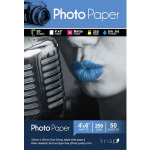 Krisp 250gsm 4 x 6 Matte Inkjet Photo Paper 50 Sheet Pack