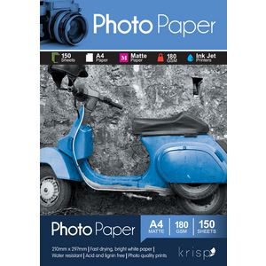 Krisp 180gsm A4 Matte Inkjet Photo Paper 150 Sheet Pack
