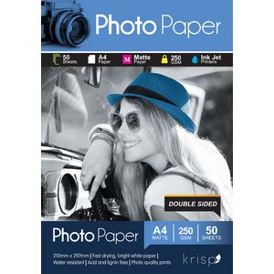 Krisp 250gsm A4 Matte Photo Paper double-sided 50 Sheet Pack