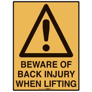 Mills Display Back Injury Sign 225 x 300mm