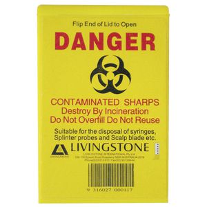 Livingstone Sharps Disposal Container PP Yellow Mini 90mL
