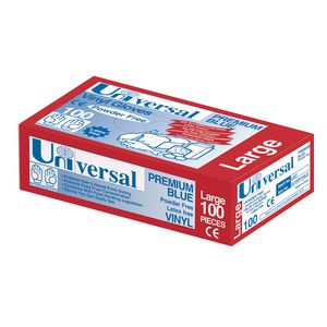 Universal Vinyl Powder Free Premium Blue Glove Large 100 Pack