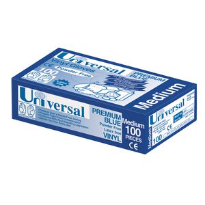 Universal Vinyl Powderfree Premium Blue Glove Medium 100 Pack
