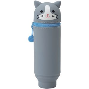 Smart Fit Single Zip Stand Up Silicone Pencil Case Grey Cat