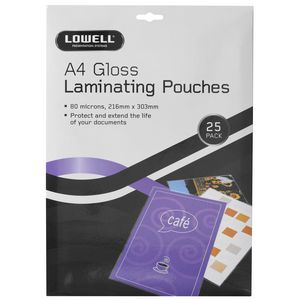 Lowell A4 Laminating Pouches 80 Micron 25 Pack Gloss