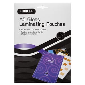 Lowell A5 Laminating Pouches 70 Micron 25 Pack Gloss