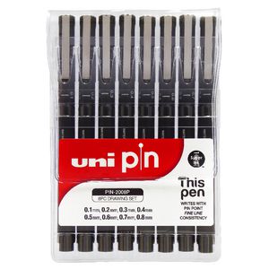 Uni Pin Fineliners Black 8 Pack