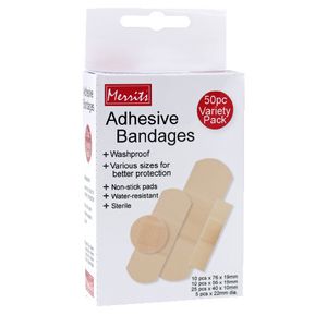 Merrits Adhesive Strips Assorted 50 Pack