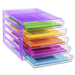 J.Burrows Desktop File Storage Organiser 5 Drawer Purple
