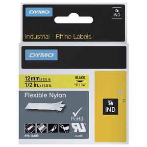 DYMO Rhino Flex Nylon Tape 12mm Black on Yellow