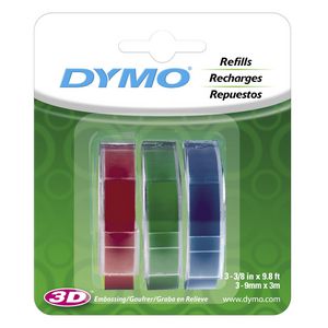 DYMO Embossing Tape 9mm x 3m Assorted Colours 3 Pack
