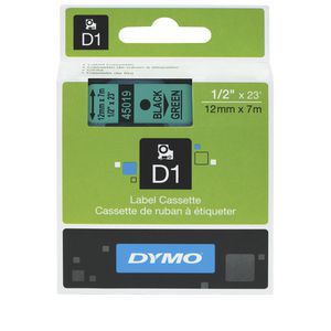 DYMO D1 Label Printer Tape 12mm x 7m Black on Green