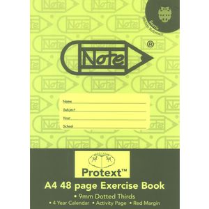 Protext A4 Exercise Book 9mm Dotted Thirds 48 Page Green