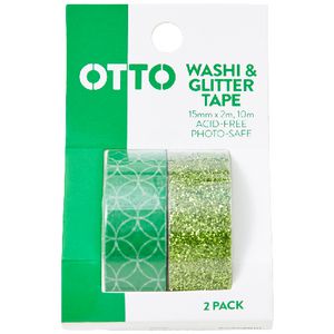 Otto Washi and Glitter Tape Green 2 Pack