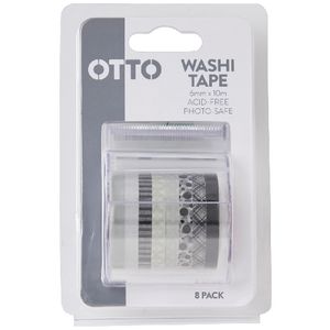 Otto Washi Tape Black and White 8 Pack