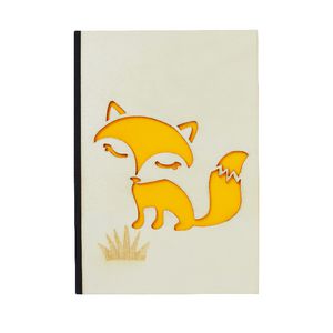 A6 Carved Wood Cover Notebook Fox