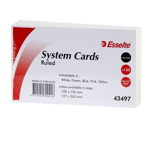 Esselte 76 mm x 127 mm Ruled System Cards Yellow 100 Pack