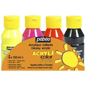Pebeo Acrylcolor Paint Set Fluro Colours 150mL 4 Pack