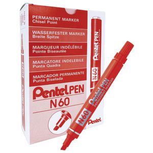 Pentel N60 Permanent Marker Chisel Nib Red 12 Pack