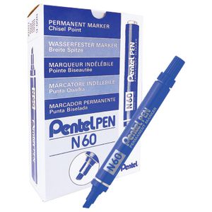 Pentel N60 Permanent Marker Chisel Nib Blue 12 Pack