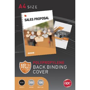 GBC A4 Polypropylene Binding Covers 300micron Black 100 Pack