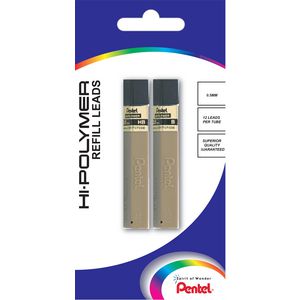 Pentel Hi-Polymer 0.5 mm Lead Refills B 2 Pack