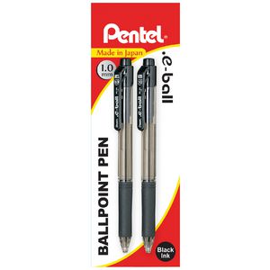 Pentel Eball Retractable Ballpoint Pens Black 2 Pack