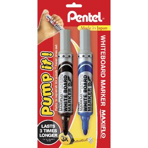 Pentel Maxiflo Whiteboard Markers Black and Blue 2 Pack