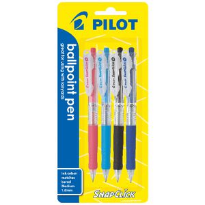 Pilot Snapclick Retractable Ballpoint Pen 1.0 Assorted 4 Pack