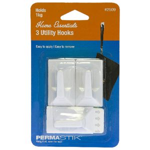 Permastik Medium Removable Hook White 3 Pack