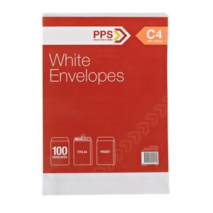 PPS Plainface C4 Envelopes White 100 Pack