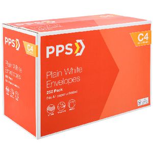PPS Plainface C4 White Envelopes 250 Pack