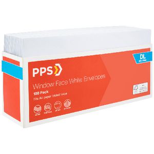 PPS Window Faced DL Envelopes White 100 Pack
