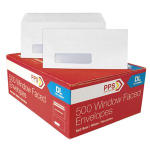 PPS Window Faced DL White Envelopes 500 Pack
