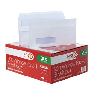 PPS Window Faced DLX Envelopes White 500 Pack