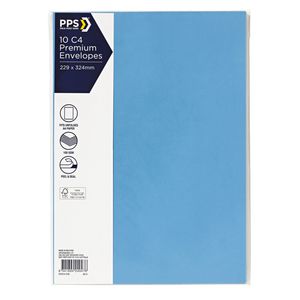 PPS C4 Printed Coloured Envelopes Bonnie Blue 10 Pack