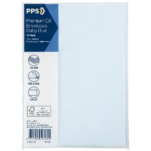 PPS C6 Printed Coloured Envelopes Baby Blue 10 Pack