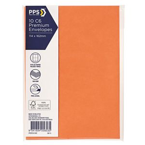 PPS C6 Printed Coloured Envelopes Vibrant Orange 10 Pack