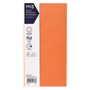 PPS DL Printed Coloured Envelopes Vibrant Orange 10 Pack