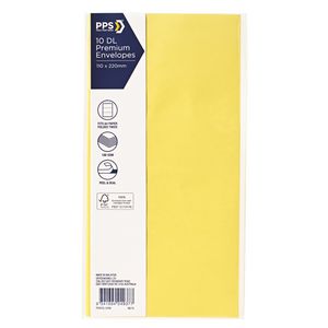 PPS DL Printed Coloured Envelopes Vibrant Yellow 10 Pack