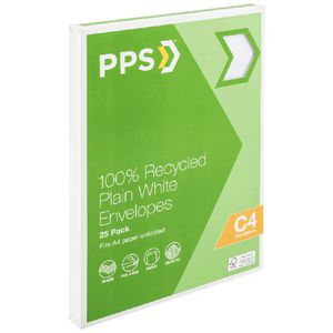 PPS C4 Plain Faced 100% Recycled Envelopes 25 Pack