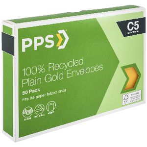 PPS C5 Plain Faced Gold 100% Recycled Envelopes 50 Pack