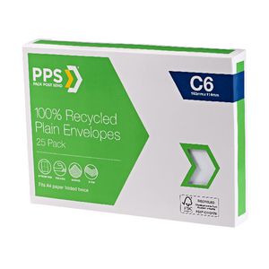PPS C6 Plain Faced 100% Recycled Envelopes 25 Pack