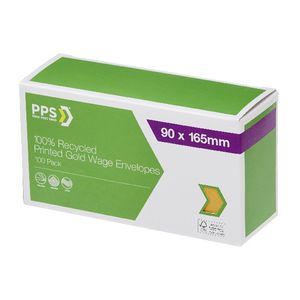 PPS Recycled Wages Envelopes 90 x 165mm Gold 100 Pack
