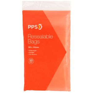 PPS 100 x 155mm Resealable Bags 50 Pack