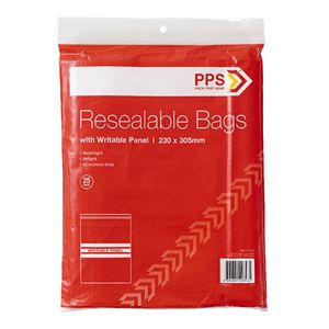 PPS 230 x 305mm Resealable Bags with Writable Panel 25 Pack